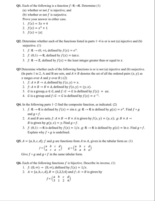 Solved Q1. ﻿Each of the following is a function f:R→R. | Chegg.com