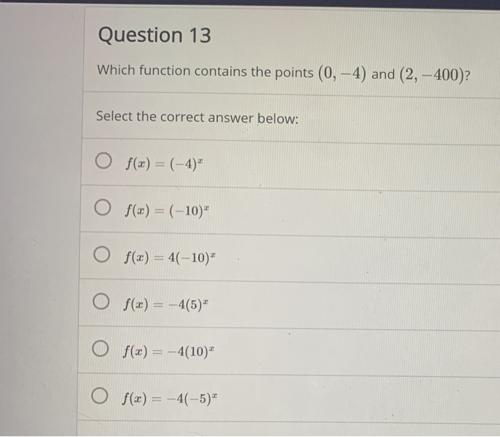 Solved Question 13 Which function contains the points (0, | Chegg.com