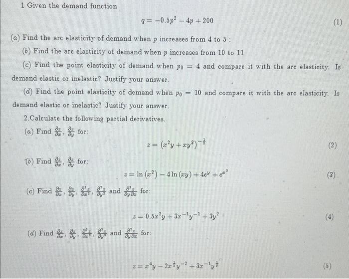 Solved q=−0.5p2−4p+200 (a) Find the arc elasticity of demand | Chegg.com