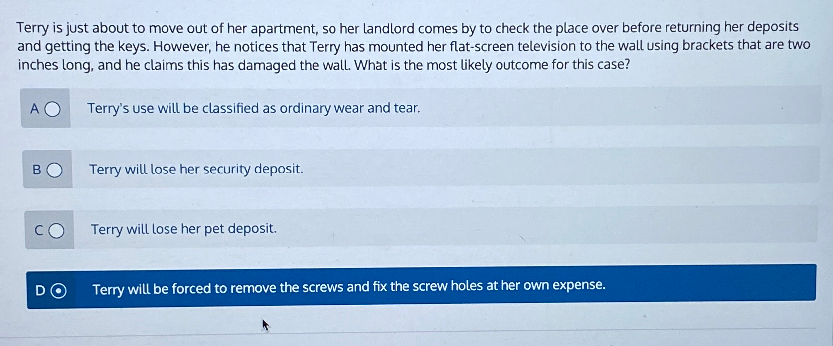 Solved Terry is just about to move out of her apartment, so | Chegg.com