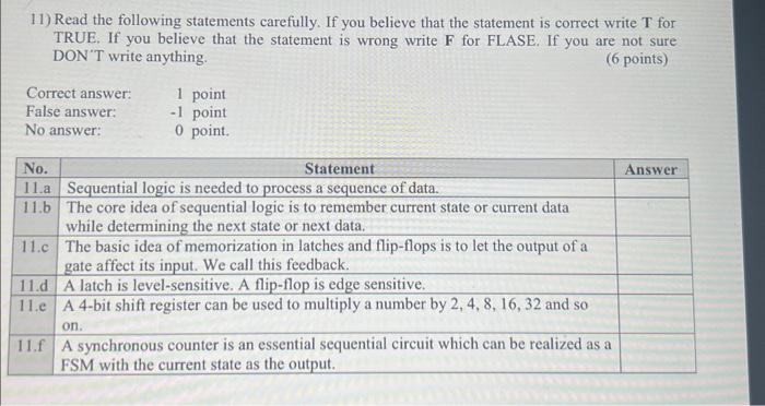 Solved 11) Read The Following Statements Carefully. If You | Chegg.com