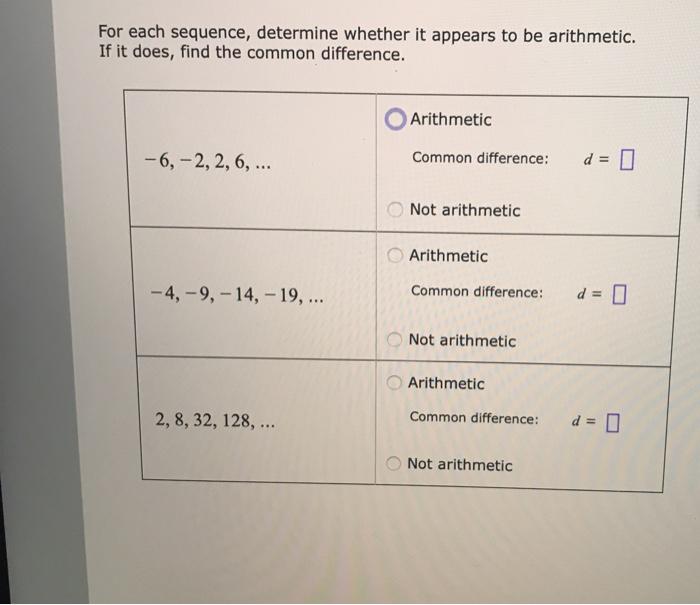 Solved For each sequence, determine whether it appears to be | Chegg.com
