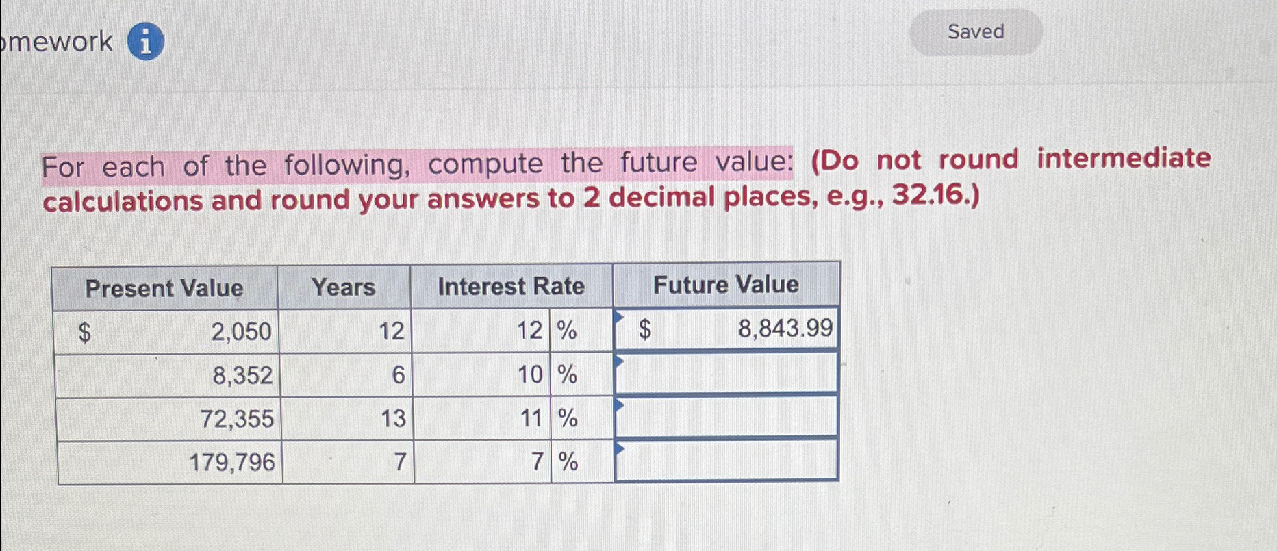 What are the future values for these? | Chegg.com