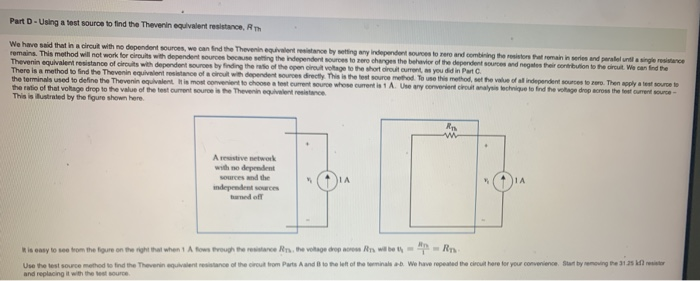 Part D- Using a test source to find the Thevenin | Chegg.com