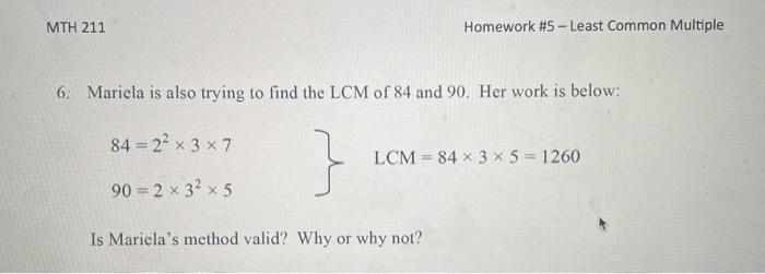 Solved Mariela is also trying to find the LCM of 84 and 90 . | Chegg.com