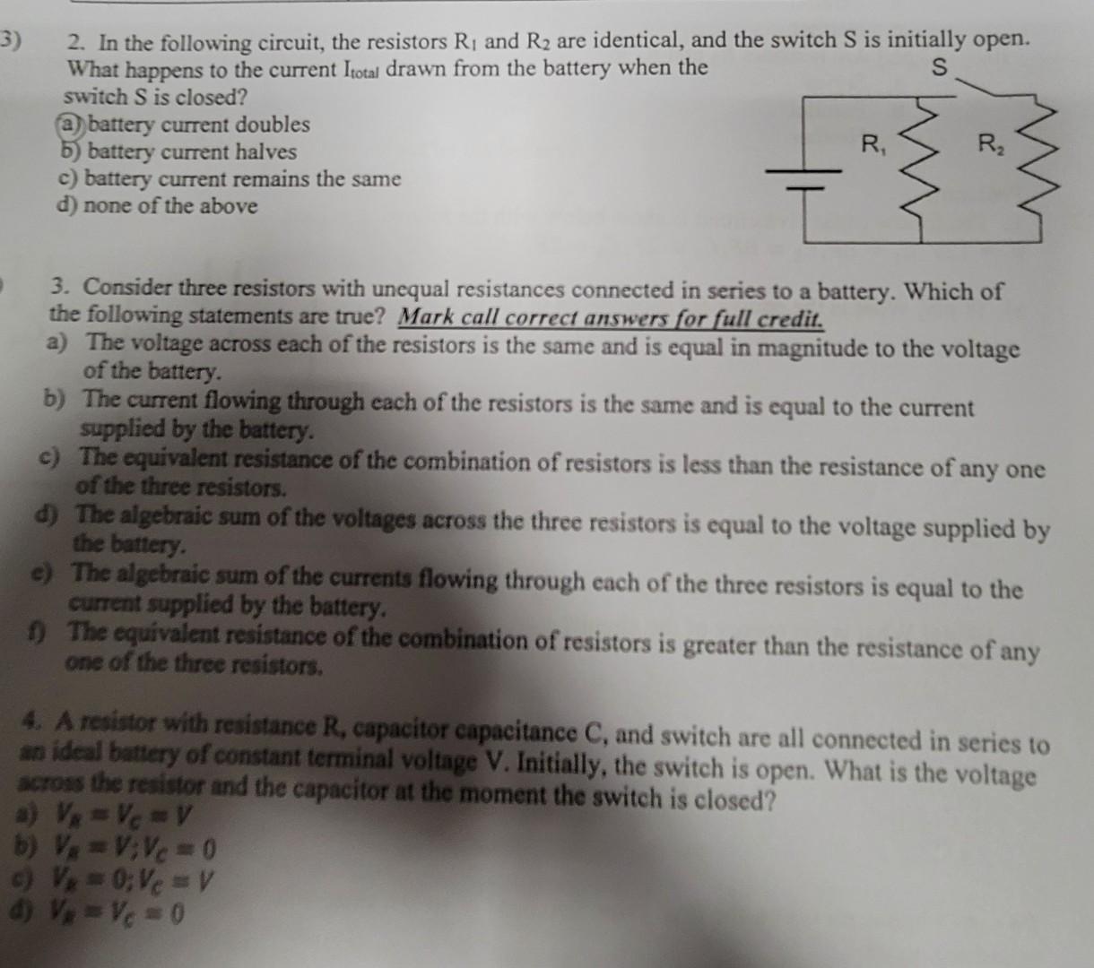 Solved 2. In the following circuit, the resistors R1 and R2