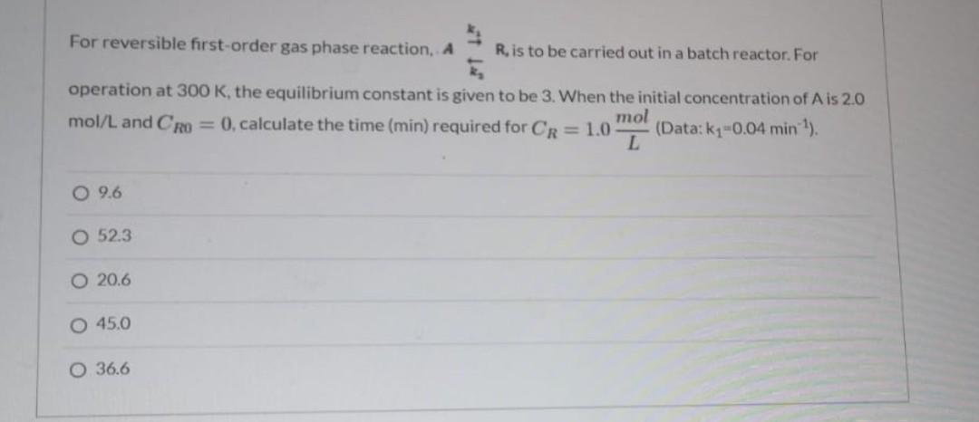 Solved For Reversible First-order Gas Phase Reaction, A | Chegg.com