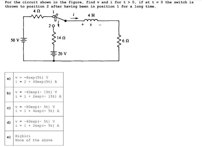 Solved For the circuit shown in the figure, find v and i for | Chegg.com