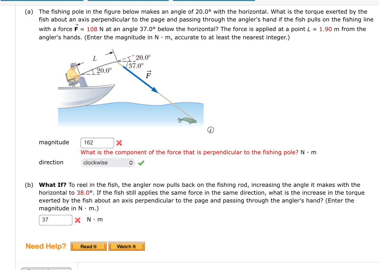 Solved (a) ﻿The fishing pole in the figure below makes an | Chegg.com