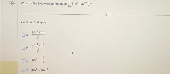 Solved K Which of the following do not equal Select all that | Chegg.com