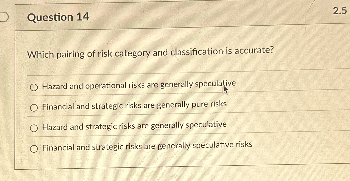 Solved Question 142.5Which pairing of risk category and | Chegg.com