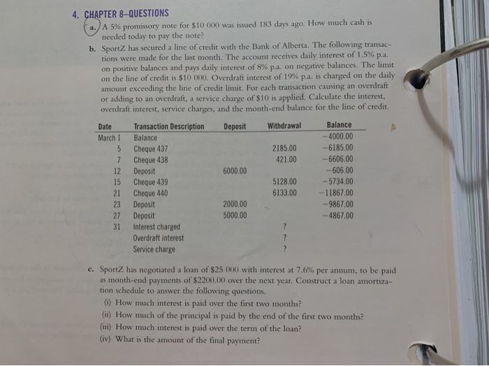 Solved 4. CHAPTER 8-QUESTIONS a. A 5% promissory note for | Chegg.com