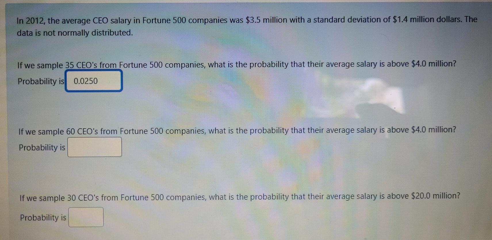 Solved In 2012, the average CEO salary in Fortune 500 | Chegg.com