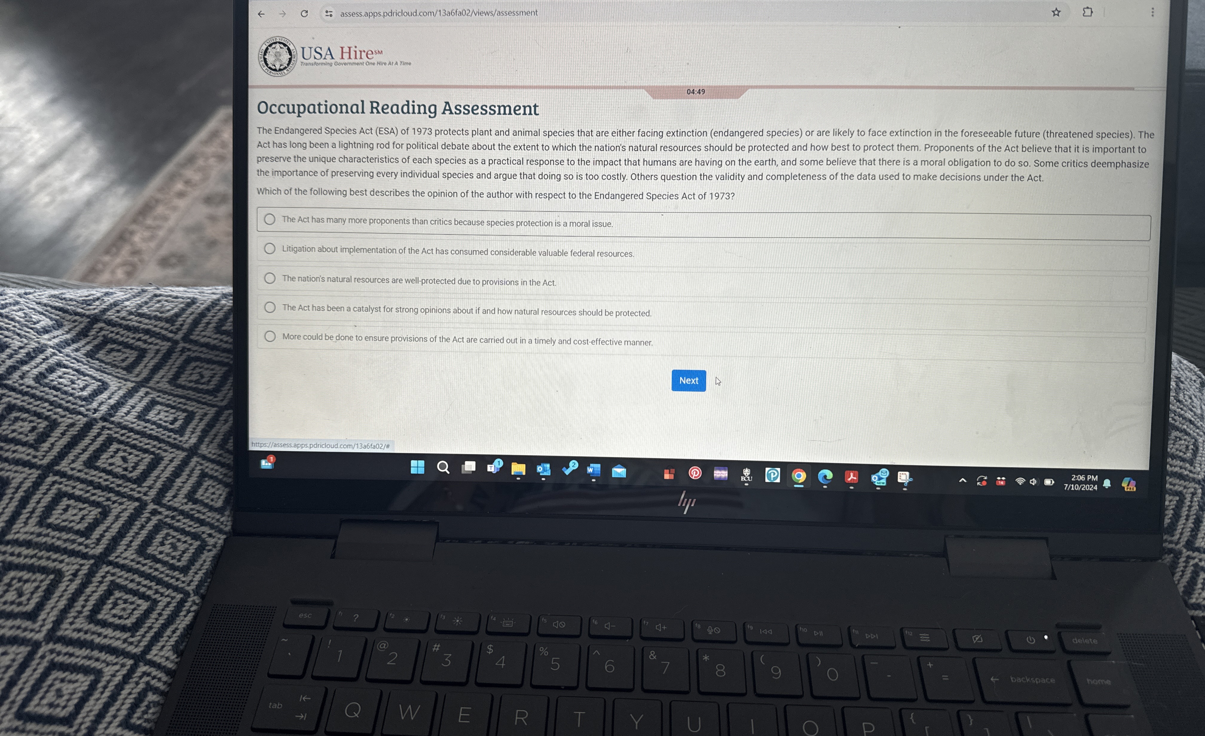 Solved USA Hire ?smOccupational Reading AssessmentThe | Chegg.com