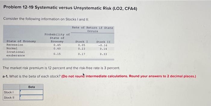 Solved Problem 12-19 Systematic versus Unsystematic Risk | Chegg.com