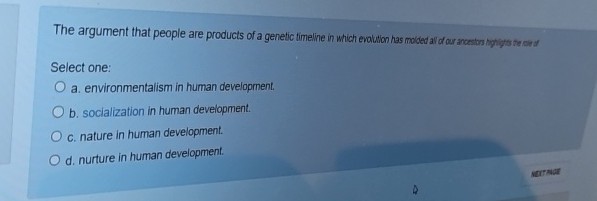 Solved Select One:a. ﻿environmentalism In Human 