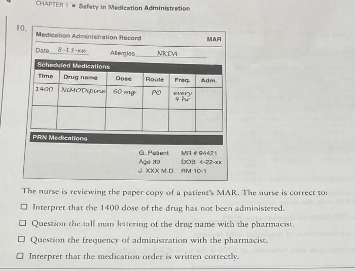 Solved CHAPTER 1 Safety in Medication Administration