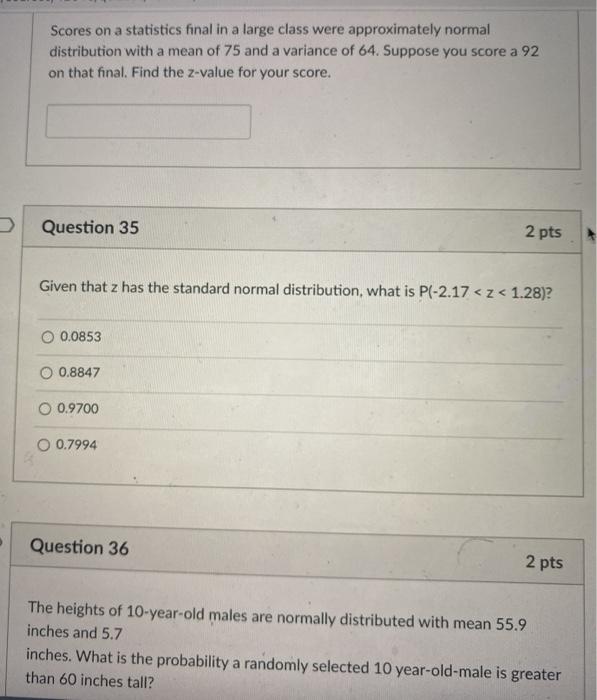 Solved Scores on a statistics final in a large class were | Chegg.com