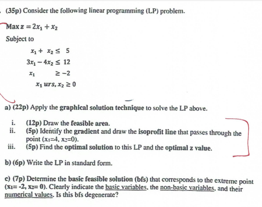 Solved (35p) lConsider the following linear programming | Chegg.com