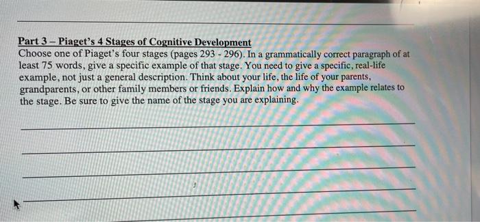 Solved Part 3 Piaget s 4 Stages of Cognitive Development