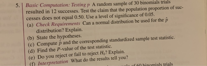 Solved Basic Computation: Testing p A random sample of 30 | Chegg.com