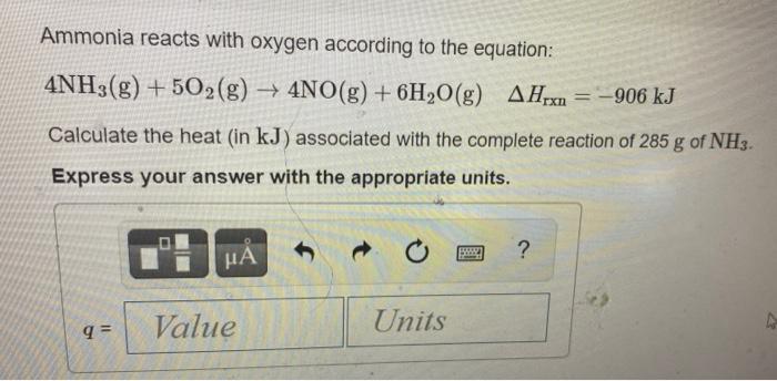 Solved Ammonia reacts with oxygen according to the equation: | Chegg.com