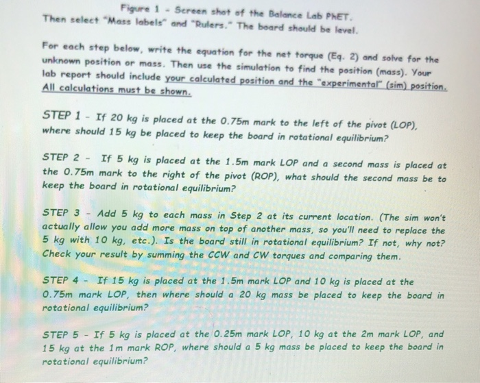 Solved Figure 1 - Screen shot of the Balance Lab PHET Then | Chegg.com