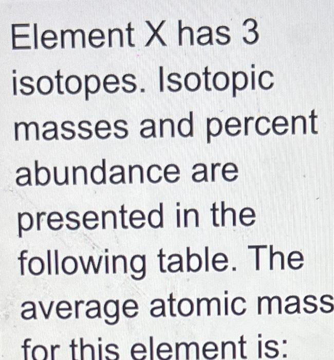 Solved Element X has 3 isotopes. Isotopic masses and percent | Chegg.com