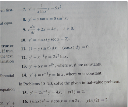 Solved Y 1 X Ln X Y 9x2 Y Y Tan X 8 Sin3 X T Chegg Com
