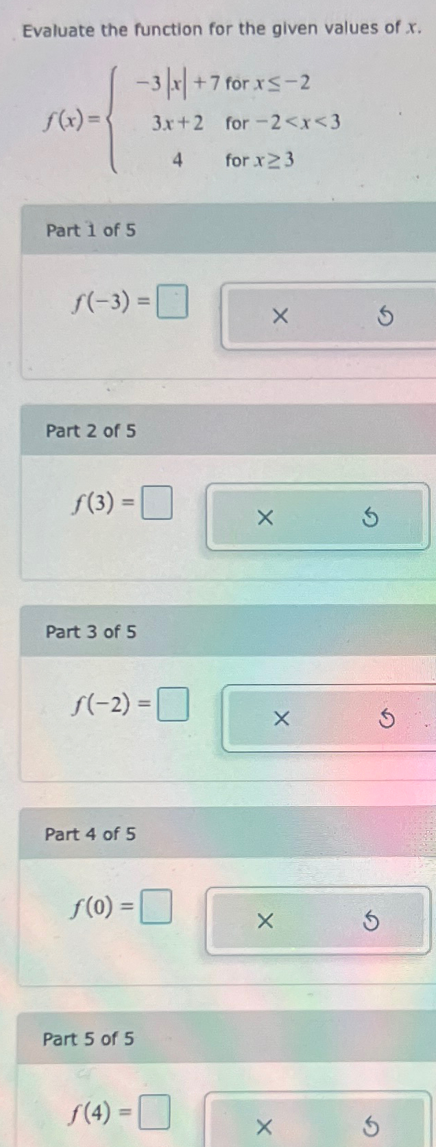 Solved Evaluate the function for the given values of | Chegg.com