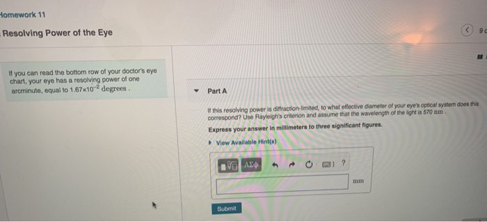 Solved Homework 11 Resolving Power of the Eye If you can | Chegg.com