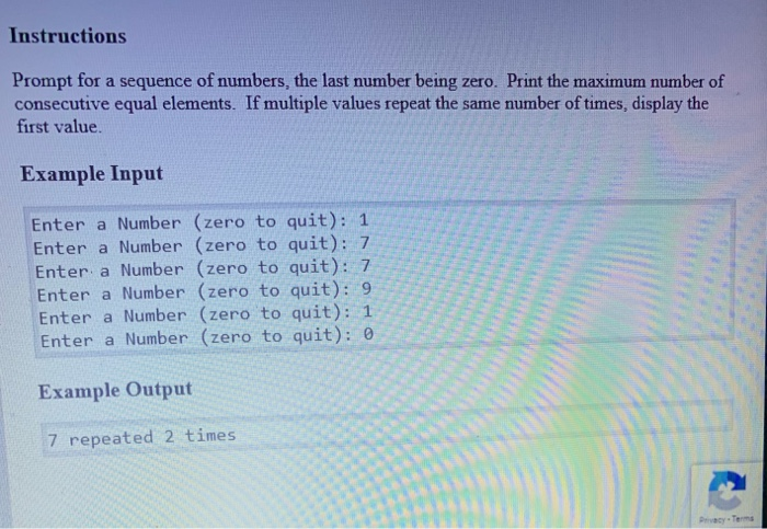 Solved Instructions Prompt for a sequence of numbers, the | Chegg.com