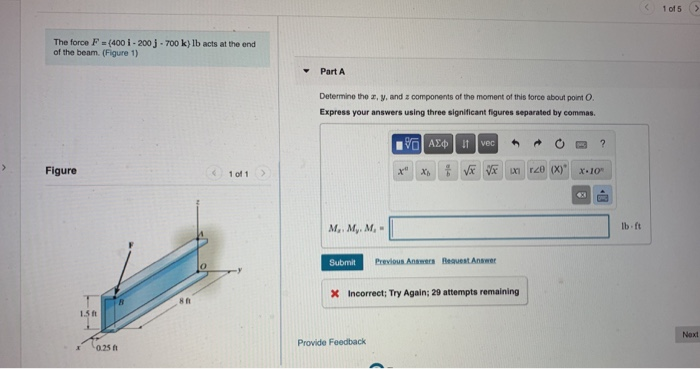 Solved 1 Of 5 > The Force F = (400 - 2003 - 700 K) Lb Acts | Chegg.com