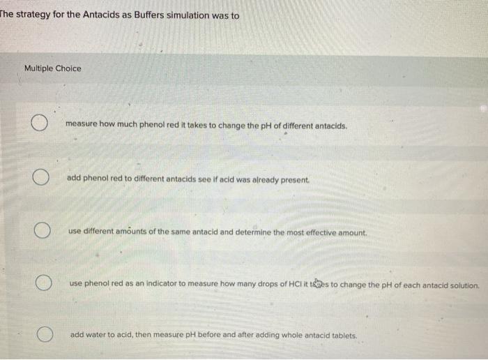 Solved The strategy for the Antacids as Buffers simulation