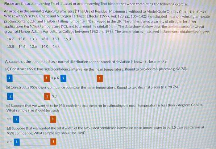 Solved Please use the accompanying Excel data set or | Chegg.com