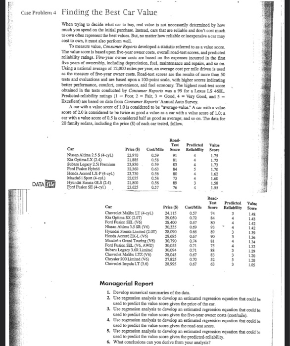 Case Problem 4 Finding the Best Car Value When trying