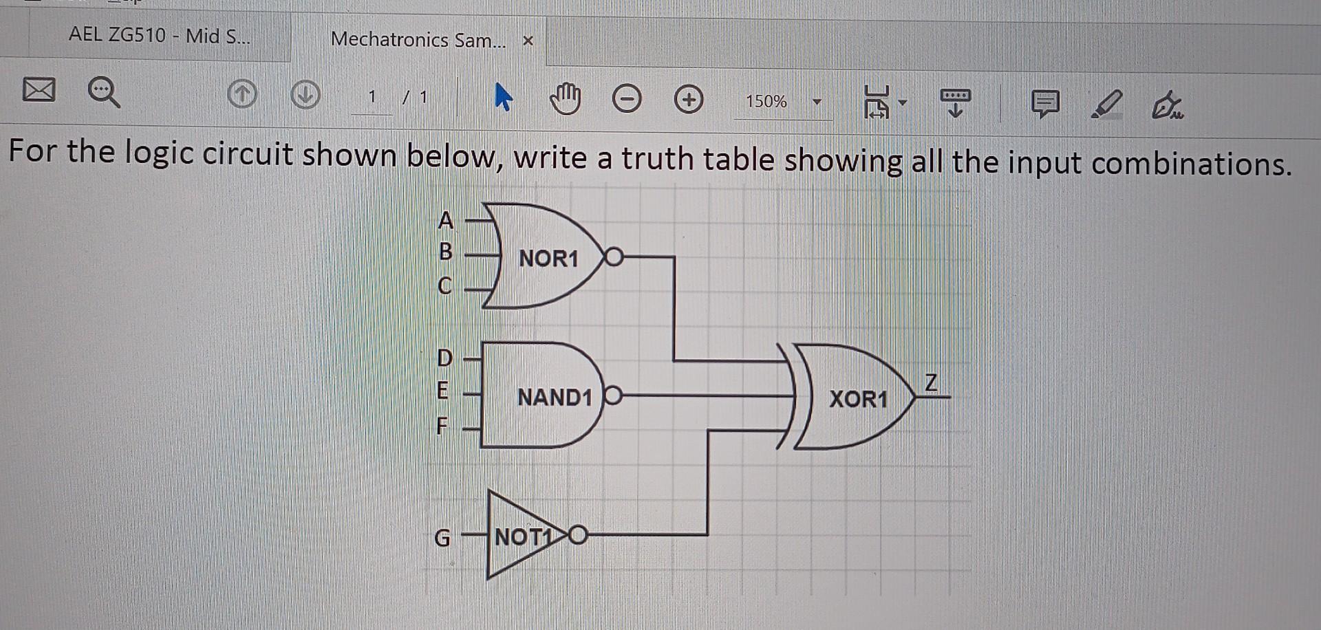 For the logic circuit shown below, write a truth | Chegg.com