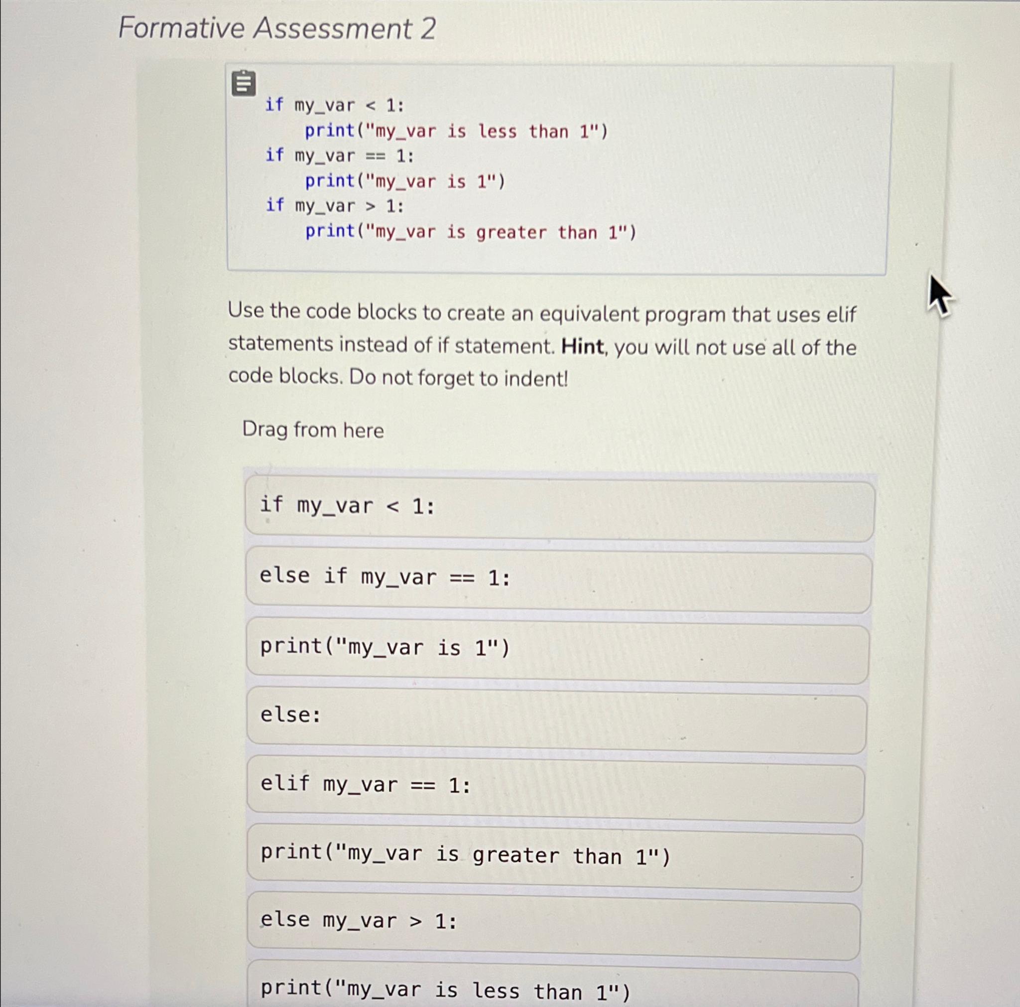 Solved Formative Assessment 2if my_var
