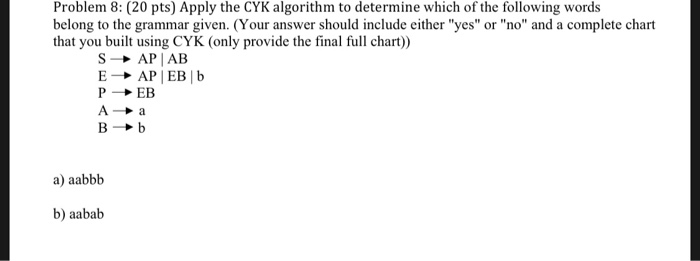 Solved Problem 8 20 Pts Apply The Cyk Algorithm To 9378