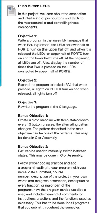 Push Button LEDs In this project, we learn about the | Chegg.com