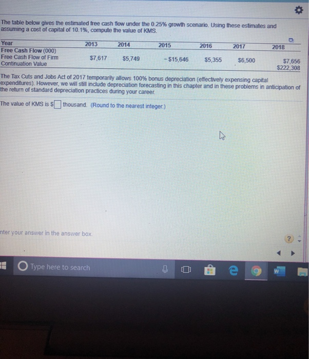 Solved The table below gives the estimated free cash flow | Chegg.com