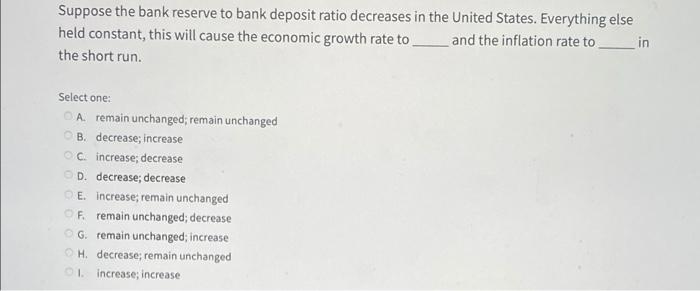 Solved Suppose the bank reserve to bank deposit ratio | Chegg.com