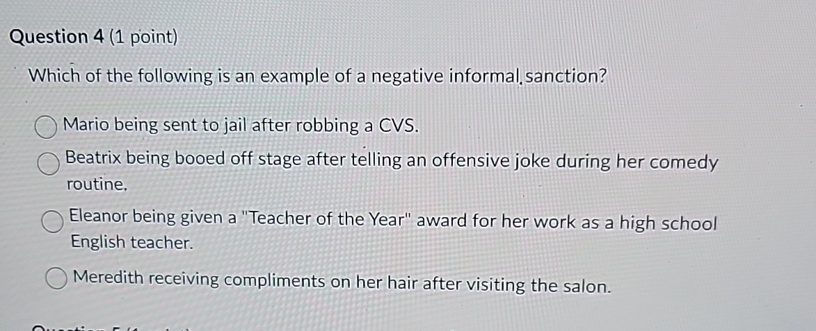 Solved Question 4 (1 ﻿point)Which of the following is an | Chegg.com