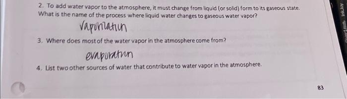 Solved InkJoy 2. To add water vapor to the atmosphere, it | Chegg.com