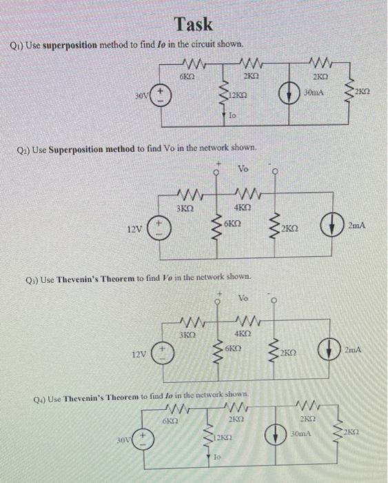 [Solved]: Task Qi) Use superposition method to find Io in t