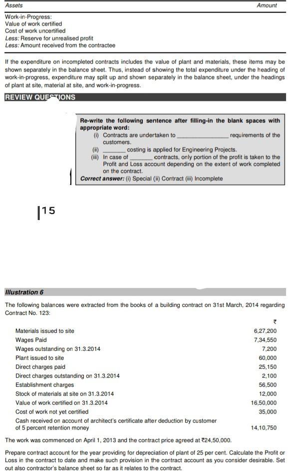 Solved Assets Amount Work In Progress Value Of Work Chegg Com