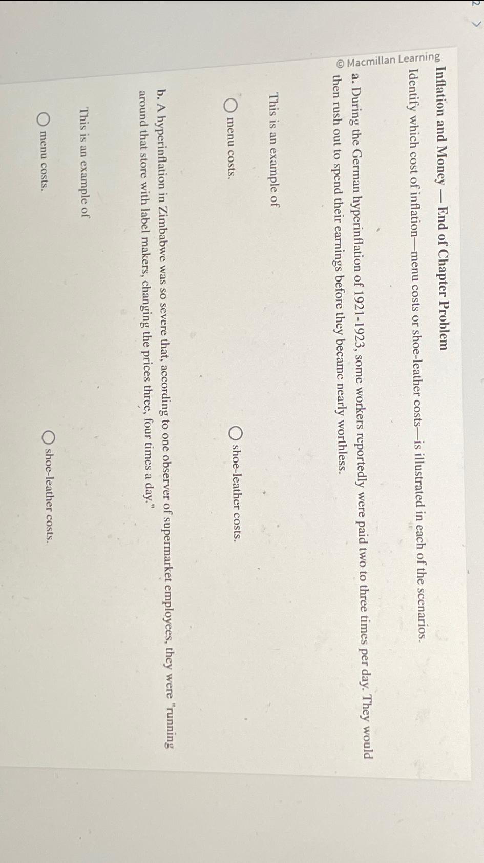 Solved Inflation and Money — ﻿End of Chapter ProblemIdentify