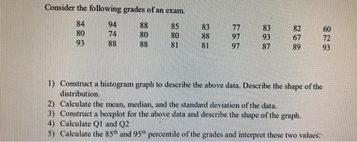 Solved Consider the following grades of an exam. ::::: 9793 | Chegg.com