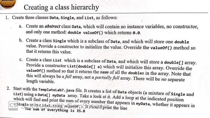 Solved Creating a class hierarchy 1. Create three classes | Chegg.com