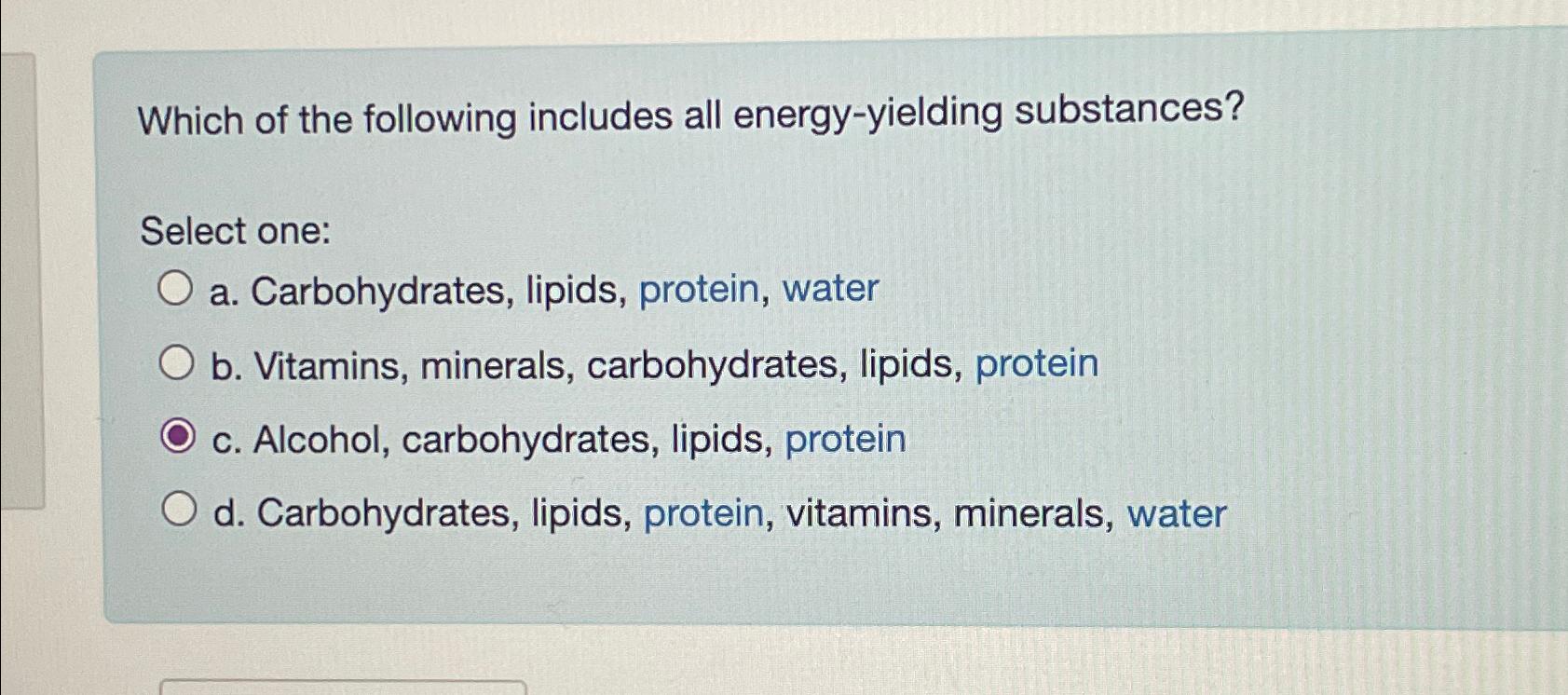 Solved Which of the following includes all energyyielding